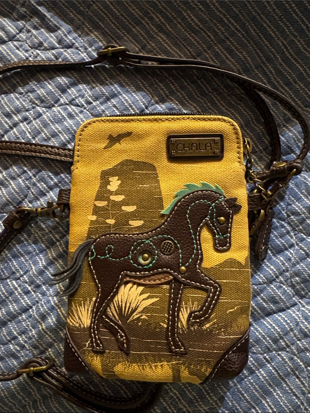 Chala Canvas Horse Appliqué Crossbody/Phone Bag
